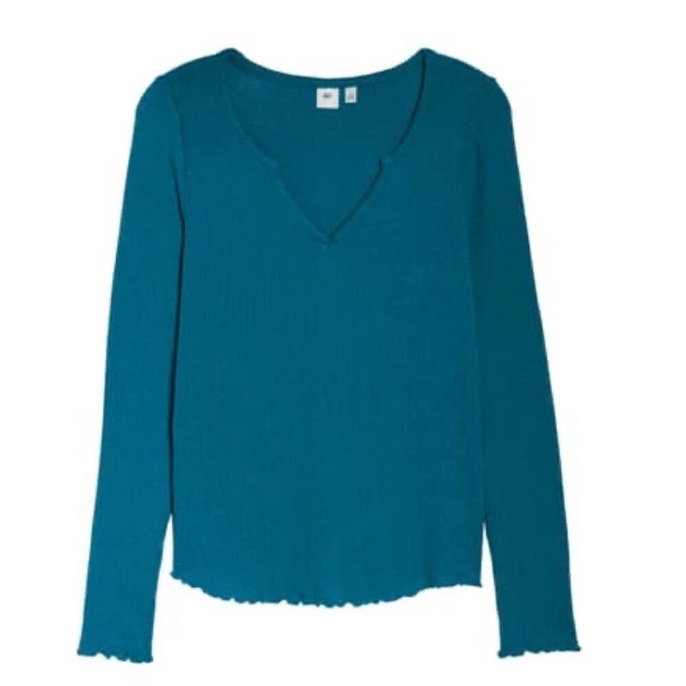 BP Blue Open Henley Lettuce Hem Thermal Top S - Picture 5 of 7